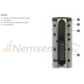 Fűtési keskeny puffer tároló - 2 hőcserélővel hőszigetelt 150 literes tartály melegvíz tárolás céljá