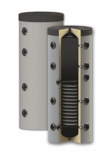 Heating narrow buffer tank - 1 thermally insulated 500 liter tank with a heat exchanger for hot water storage. Sunsystem PS1 500