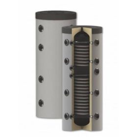   Fűtési keskeny puffer tároló - 2 hőcserélővel hőszigetelt 200 literes tartály melegvíz tárolás céljára. Sunsystem PS2 200