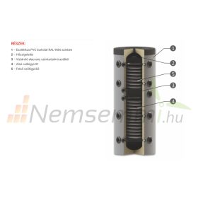   Fűtési keskeny puffer tároló - 2 hőcserélővel hőszigetelt 200 literes tartály melegvíz tárolás céljára. Sunsystem PS2 200