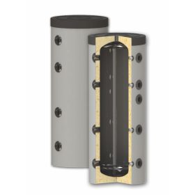   Fűtési keskeny puffer tároló - hőcserélő nélkül hőszigetelt 300 literes tartály melegvíz tárolás céljára. Sunsystem PS 150