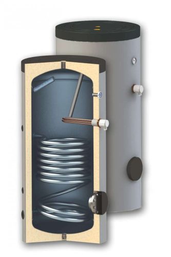 150 liter SunSystem 1 heat exchanger stationary, indirect storage for heating or solar collector. Domestic hot water boiler, glass ceramic coating DHW