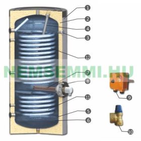 500 literes SunSystem 2 hőcserélős álló vízmelegítő, HMV tároló extra nagy hőcserélőkkel 
