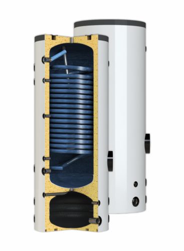 Heat pump compatible 250/60 boiler Indirect storage with buffer tank combined with heat exchanger built into DHW