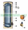 500 liter narrow SunSystem 1 heat exchanger stationary, DHW storage with extra large heat exchanger for solar collector or heat pump. Domestic hot water tank, glass-ceramic coating