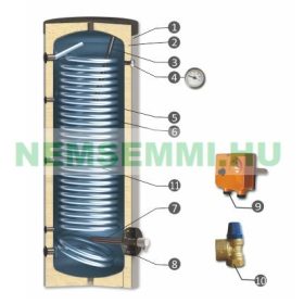500 literes keskeny SunSystem 1 hőcserélős álló, HMV tároló extra nagy hőcserélővel