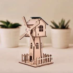   Mini szélkerék modell 3D fa napelemes szélmalom puzzle oktató játék gyerekeknek és felnőtteknek