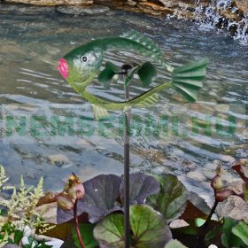   Szélkerék fém szélforgó hal formájú dísz játék földbe szúrható zöld kerti dekoráció