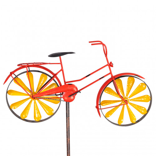 Wind wheel with a retro effect, orange bicycle pinwheel ornament toy garden decoration that can be inserted into the ground with an antique effect