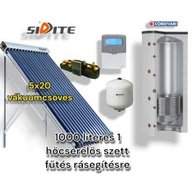   Napkollektor rendszer Cordivari 1000 literes puffer fűtés rásegítésre: 5x20 vákuumcsöves kollektor + 1 hőcserélős puffertároló + nagyteljesítményű szivattyú állomás + vezérlés + tágulási tartály