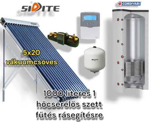 Solar collector system Cordivari 1000 liter buffer for additional heating: 5x20 vacuum tube collector + 1 heat exchanger buffer storage + high performance pump station + control + expansion tank