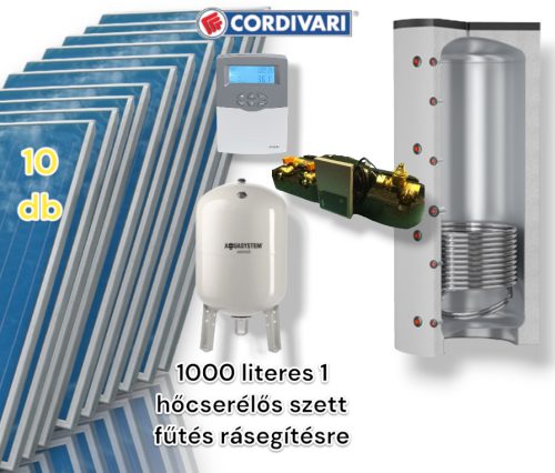 Napkollektor rendszer Cordivari 1000 literes 1 hőcserélős pufferrel fűtés rásegítésre