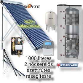   Napkollektor rendszer Cordivari 1000 literes puffer fűtés rásegítésre: 5x20 vákuumcsöves kollektor + 2 hőcserélős puffertároló + nagyteljesítményű szivattyú állomás + vezérlés + tágulási tartály