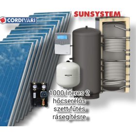   1000 literes napkollektor rendszer fűtés rásegítésre: 10 db sikkollektor + 2 hőcserélős puffertároló + szivattyú állomás + vezérlés + tágulási tartály