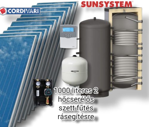 1000 literes napkollektor rendszer fűtés rásegítésre: 10 db sikkollektor + 2 hőcserélős puffertároló
