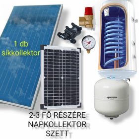Napelemes + síkkollektoros rendszer 100 literes hőcserélős bojlerrel, 12V szviattyú, 20W napelem