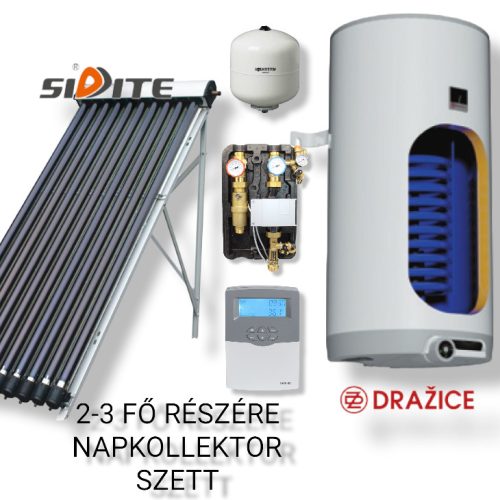solar collector system for 2-3 people 10-tube vacuum tube solar collector, 100 liter Drazice heat exchanger storage tank, ECO pump station, control, expansion tank