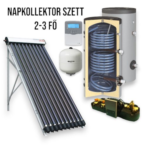 solar collector system for 2-3 people 15-tube vacuum tube solar collector, 150-liter Sunsystem heat exchanger storage tank, ECO pump station, control, expansion tank