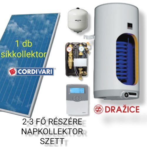 2-3 fő részére Cordivari síkkollektoros szett HMV készítés: 1 síkkollektor + 100 literes HMV