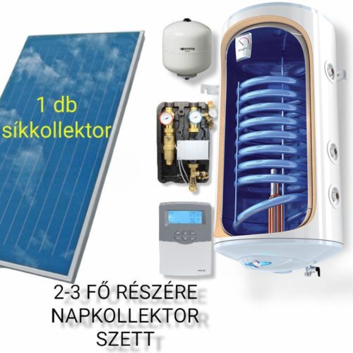 Cordivari flat collector set for 2-3 people DHW production: 1 flat collector + 100 liter heat exchanger boiler + ECO pump station + control + expansion tank