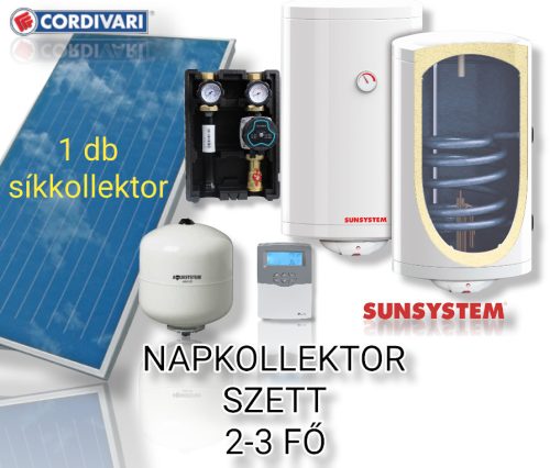 2-3 fő részére Cordivari síkkollektoros szett HMV készítés: 1 síkkollektor + 120 literes Sunsystem 