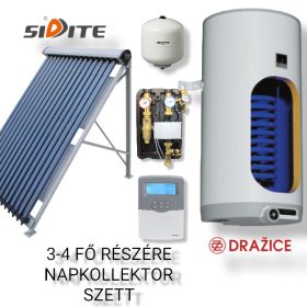   3-4 fő részére napkollektor rendszer: 15 vákuumcsöves napkollektor + 160 literes 1 hőcserélős Drazice bojler + szivattyú állomás + vezérlés + tágulási tartály