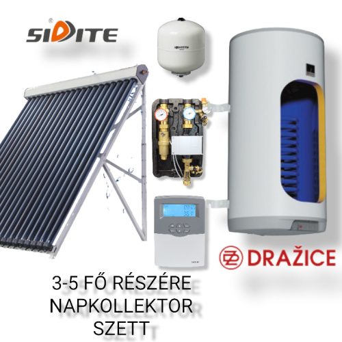 Solar collector system for 3-5 people: 20 vacuum tube solar collectors + 200 liter 1 heat exchanger Drazice wall boiler + pump station + control + expansion tank