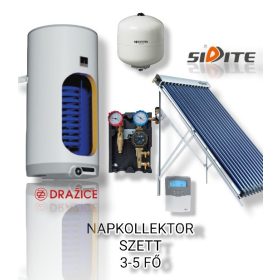   3-5 fő részére napkollektor rendszer: 20 vákuumcsöves napkollektor + 200 literes 1 hőcserélős Drazice fali bojler + ECO szivattyú állomás + vezérlés + tágulási tartály