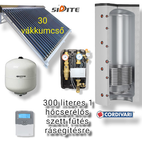 Napkollektor rendszer Cordivari 300 literes puffer fűtés rásegítésre: 30 csöves kollektor + 1 hcs