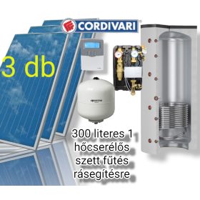 Napkollektor rendszer Cordivari 300 literes pufferrel fűtés rásegítésre: 3 db sikkollektor + 300 