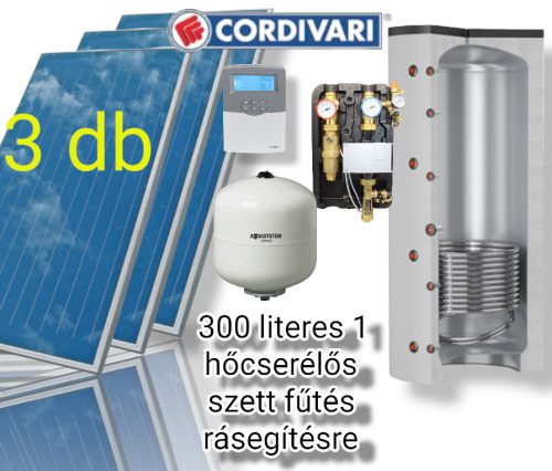 Napkollektor rendszer Cordivari 300 literes pufferrel fűtés rásegítésre: 3 db sikkollektor + 300 
