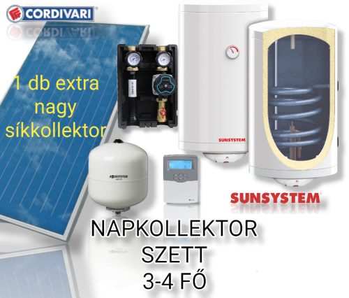 2-3 fő részére Cordivari exra nagy síkkollektoros szett HMV készítés: 1 síkkollektor + 150 literes