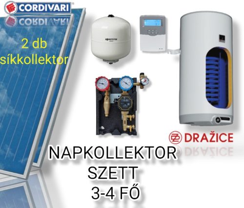 Cordivari flat collector set for 3-4 people: 2 flat collectors + 160 liter heat exchanger boiler + ECO pump station + control + expansion tank 