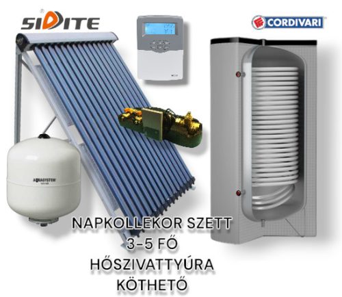 Solar collector system that can be connected to a heat pump for 3-5 people: 20 vacuum tube collectors + 200-liter stationary boiler with extra large heat exchanger + ECO pump station + control + expansion tank
