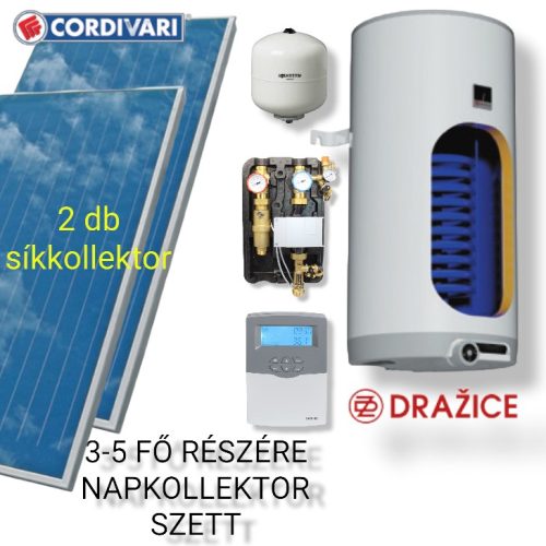3-5 fő részére Cordivari napkollektor rendszer: 2 db síkkollektor + 200 literes 1 hőcserélős fali
