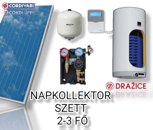 3-5 fő részére Cordivari napkollektor rendszer: 2 db síkkollektor + 200 literes 1 hőcserélős fali