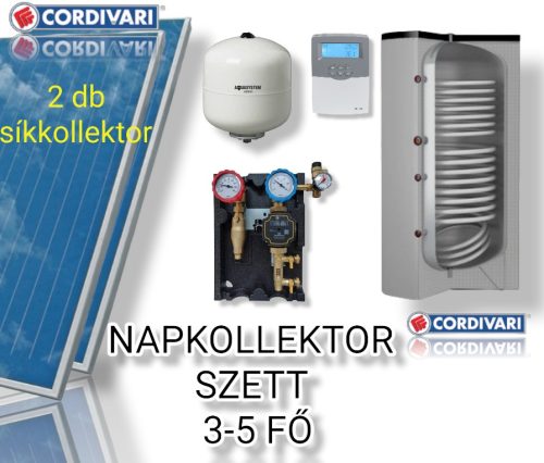 3-5 fő részére Cordivari napkollektor rendszer: 2 db síkkollektor + 200 literes 1 hőcserélős fali