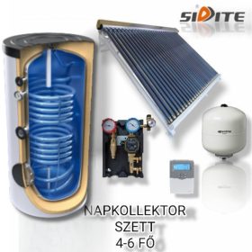   4-6 fő részére napkollektoros rendszer: 30 vákuumcsöves napkollektor + 300 literes 2 hőcserélős Cordivari álló bojler + Environ szivattyú állomás + vezérlés + tágulási tartály