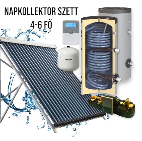 Solar collector system for 4-6 people: 30 vacuum tube solar collectors + 300-liter Sunystem stationary boiler with 2 heat exchangers + pump station + control + expansion tank