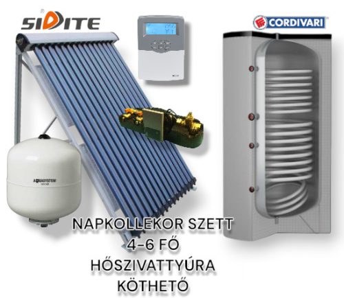 Solar collector system that can be connected to a heat pump for 3-5 people: 30 vacuum tube collectors + 300-liter stationary boilers with 2 extra large heat exchangers + ECO pump station + control + expansion tank