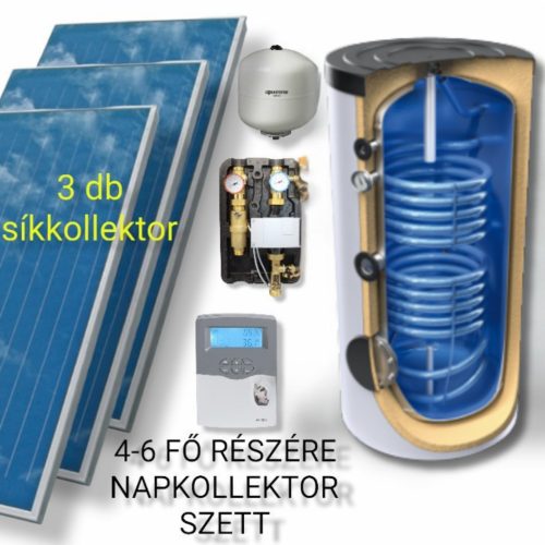 4-6 fő részére Cordivari napkollektor rendszer: 3 db prémium sikkollektor, 300 literes 2 hőcserélős álló bojler, szivattyú állomás, vezérlés, tágulási tartály
