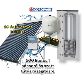  Napkollektor rendszer Cordivari 500 literes 1 hőcserélős puffer fűtés rásegítésre: 50 csöves kollektor + 1 hőcserélős puffertároló + nagyteljesítményű szivattyú állomás + vezérlés + tágulási tartály