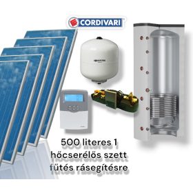 Napkollektor rendszer Cordivari 500 literes 1 hőcserélős puffer fűtés rásegítésre