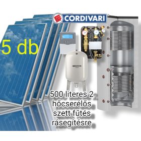 Napkollektor rendszer Cordivari 500 literes pufferrel fűtés rásegítésre: 5 db sikkollektor + 500 