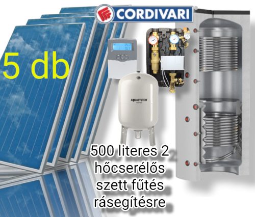 Napkollektor rendszer Cordivari 500 literes pufferrel fűtés rásegítésre: 5 db sikkollektor + 500 