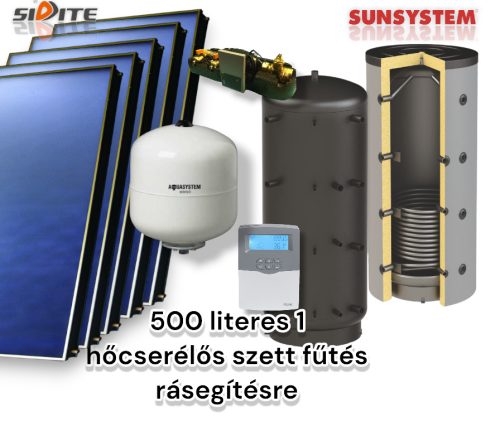 Solar collector system with 500-liter buffer for additional heating: 5 solar collectors + 500-liter buffer tank with 1 heat exchanger + high-performance pump station + control + expansion tank