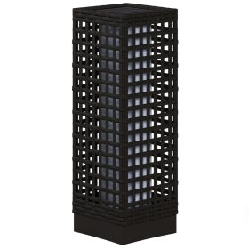   Napelemes rattan kerti lámpa – fekete kültéri állólámpa meleg fehér LED fénnyel