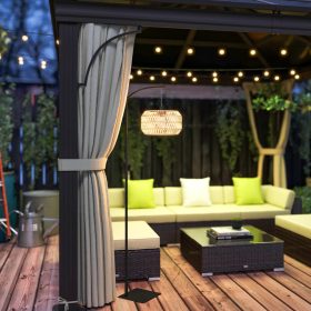   Napelemes rattan állólámpa íves karral Boho stílusú kültéri LED lámpa fényérzékelővel, 178 cm