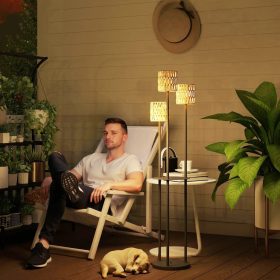   Napelemes állólámpa polyrattan búrával 3 fényforrásos kültéri lámpa beépített polccal, 144 cm