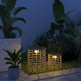   Napelemes rattan lámpa szett 2 db Boho kültéri LED lámpa és dekoratív asztal, IP44